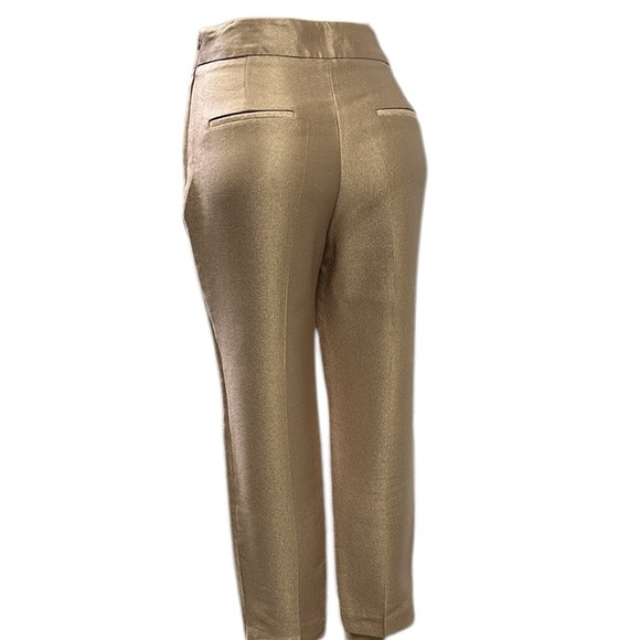 Zara Rose Gold Textured Satin Shine High Rise Pants Zip Side Faux Pockets Small - Picture 5 of 10
